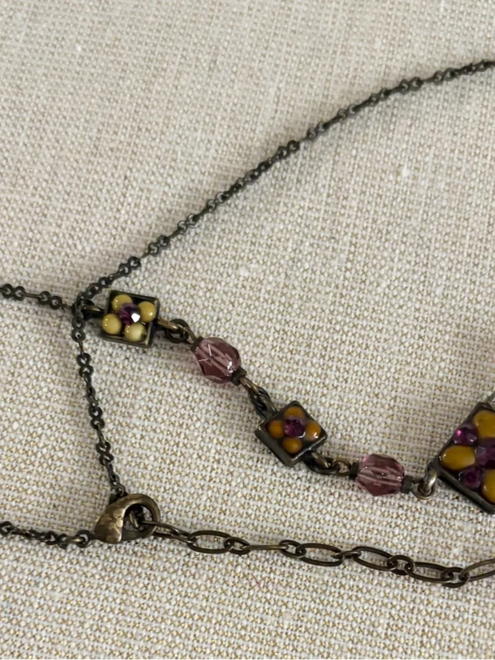 Purple and Gold Square Pendant Necklace